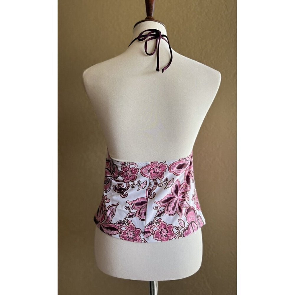 Daisy Fuentes Women's Floral Halter V Neck Swim Tank Top - Picture 2 of 8